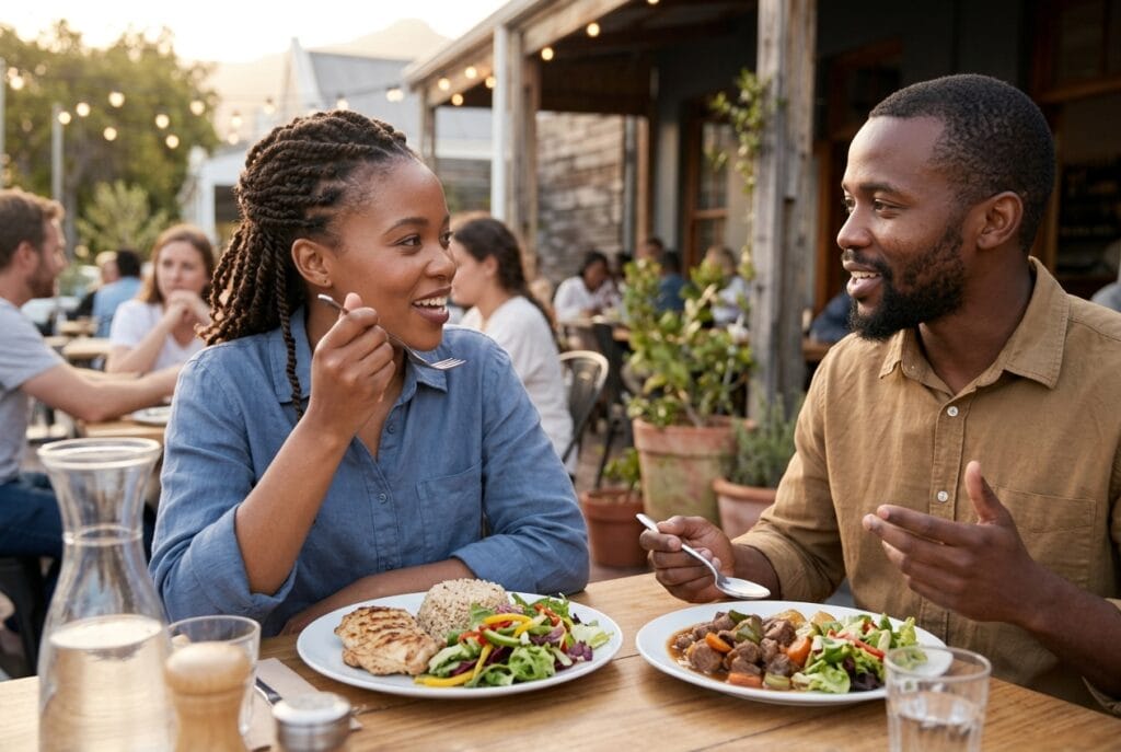 Portion awareness and balanced eating while enjoying a restaurant meal